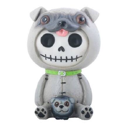 Front. Pacific Trading - Furrybones Pugsly Skeleton Dressed in a Pug Dog Costume Figurine Statuette - Grey.