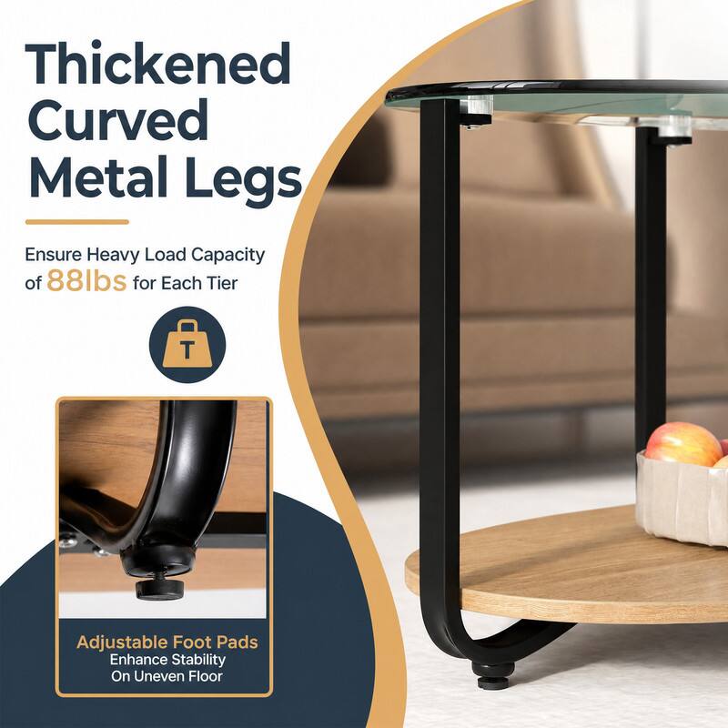 Thickened Curved Metal Legs  
Ensure Heavy Load Capacity of 88lbs for Each Tier  
Adjustable Foot Pads Enhance Stability On Uneven Floor