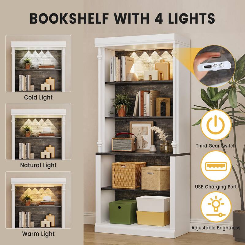 BOOKSHELF WITH 4 LIGHTS

- Cold Light
- Natural Light
- Warm Light

- Third Gear Switch
- USB Charging Port
- Adjustable Brightness