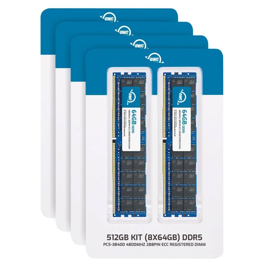 OWC  
64GB DDR5 PC5-38400 4800MHZ 288PIN ECC REGISTERED DIMM  

512GB KIT (8X64GB) DDR5  
PC5-38400 4800MHZ 288PIN ECC REGISTERED DIMM