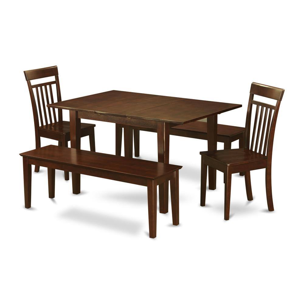 Front. East West Furniture - 5 Pc Dining room set with bench -Table with 2 Dining Chairs and 2 Benches - Mahogany.