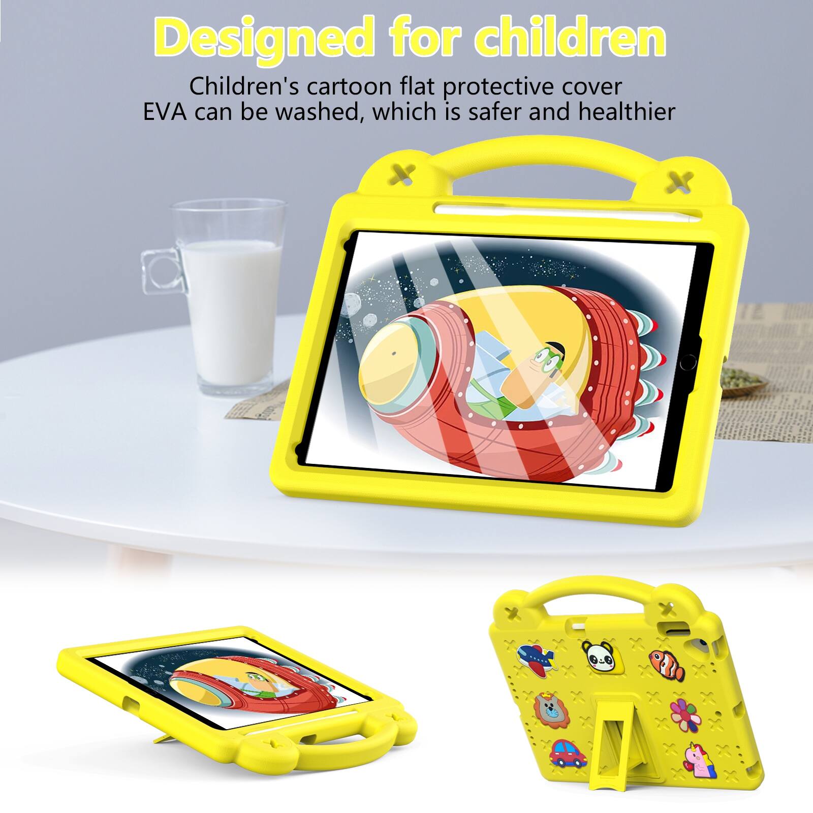 Designed for children  
Children's cartoon flat protective cover EVA can be washed, which is safer and healthier