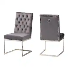 Front. Baxton Studio - Sherine Contemporary Glam and Luxe Velvet Fabric and Silver Metal 2-Piece Dining Chair Set - Grey/Silver.