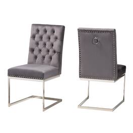 Baxton Studio - Sherine Contemporary Glam and Luxe Velvet Fabric and Silver Metal 2-Piece Dining Chair Set - Grey/Silver
