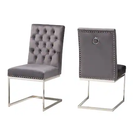 Front. Baxton Studio - Sherine Contemporary Glam and Luxe Velvet Fabric and Silver Metal 2-Piece Dining Chair Set - Grey/Silver.