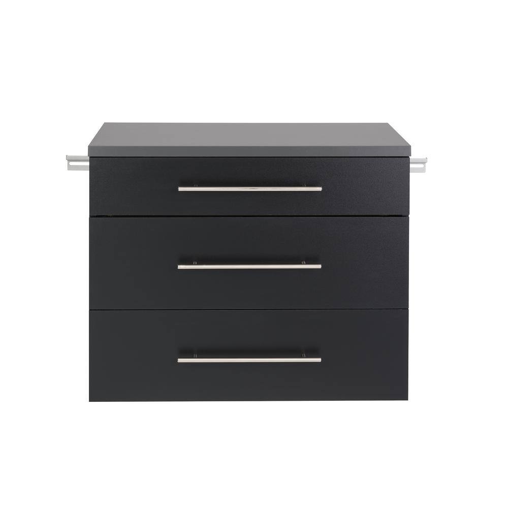 Angle. Prepac - HangUps 3-Drawer Base Storage Cabinet, Black - Black.