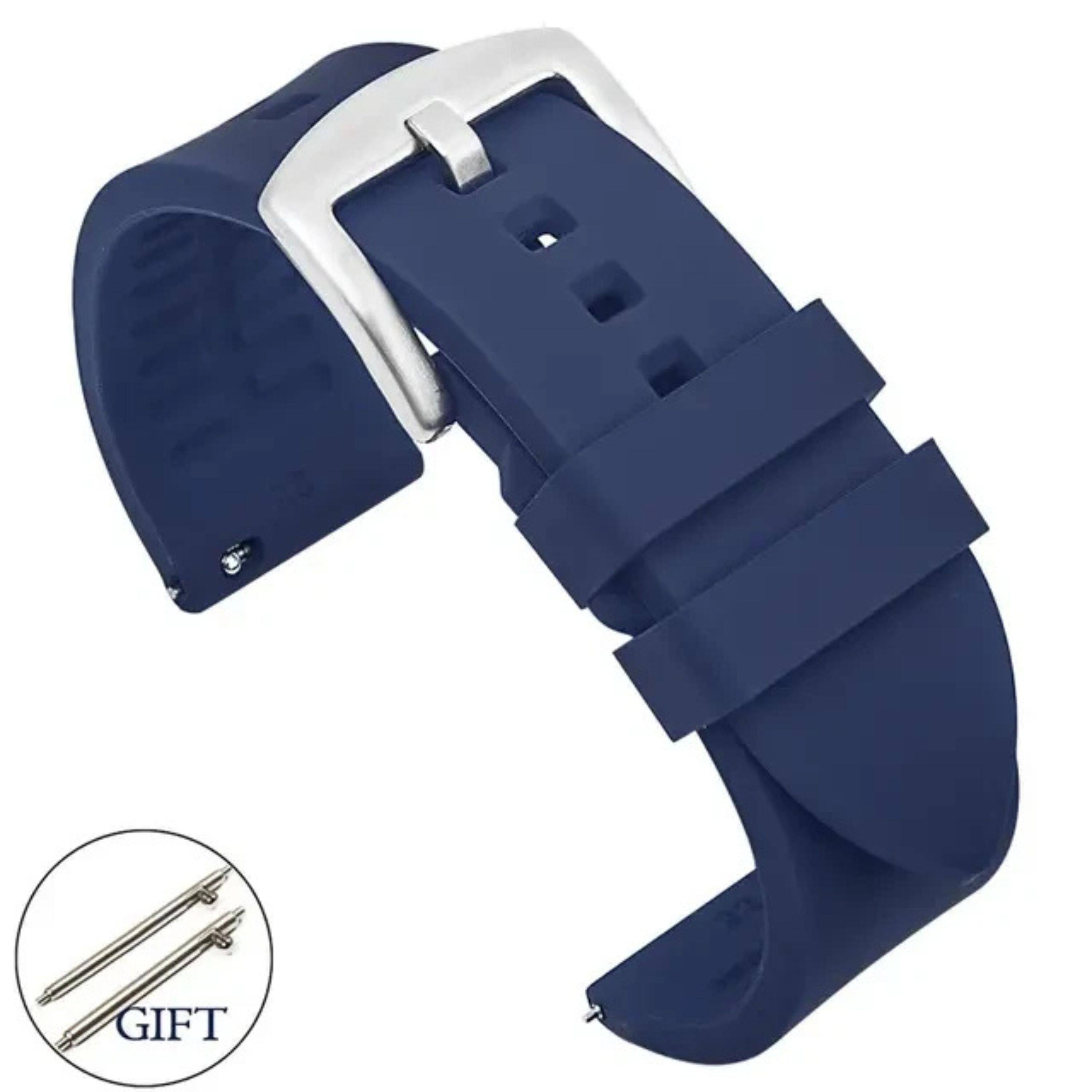 Left. Kitcheniva - 18mm Soft Silicone Watch Band Divers Replacement Strap Quick Release - Blue.