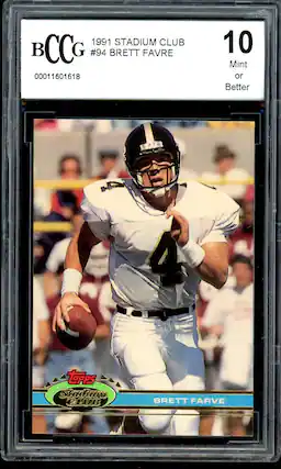 1991 STADIUM CLUB BCCG B #94 BRETT FAVRE 00011601618 10 Mint or Better
Topps Stadium Club
BRETT FARVE