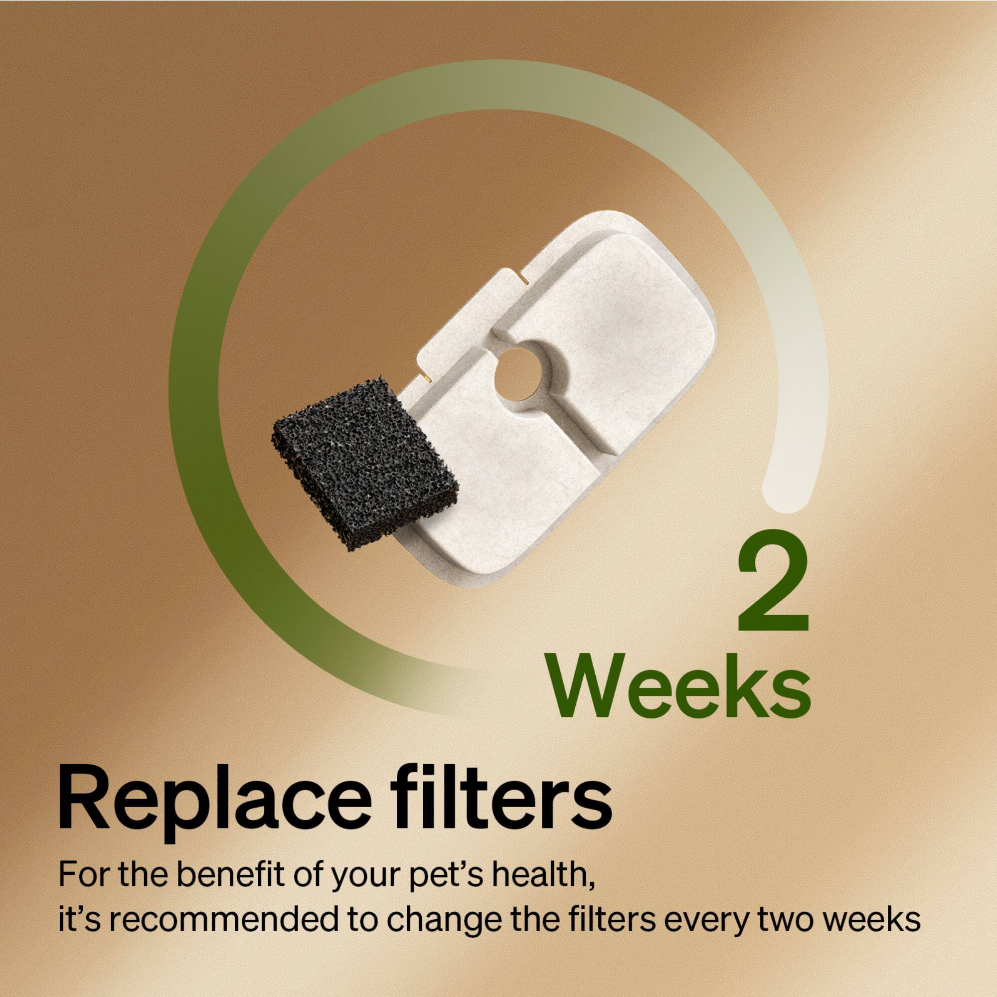 Replace filters every two weeks for the benefit of your pet's health.