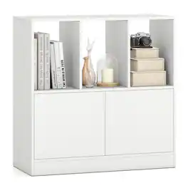 Costway - 1 PCS Cube Bookcase with Doors, Open Compartments & Cabinet, Modern Display Shelf - White