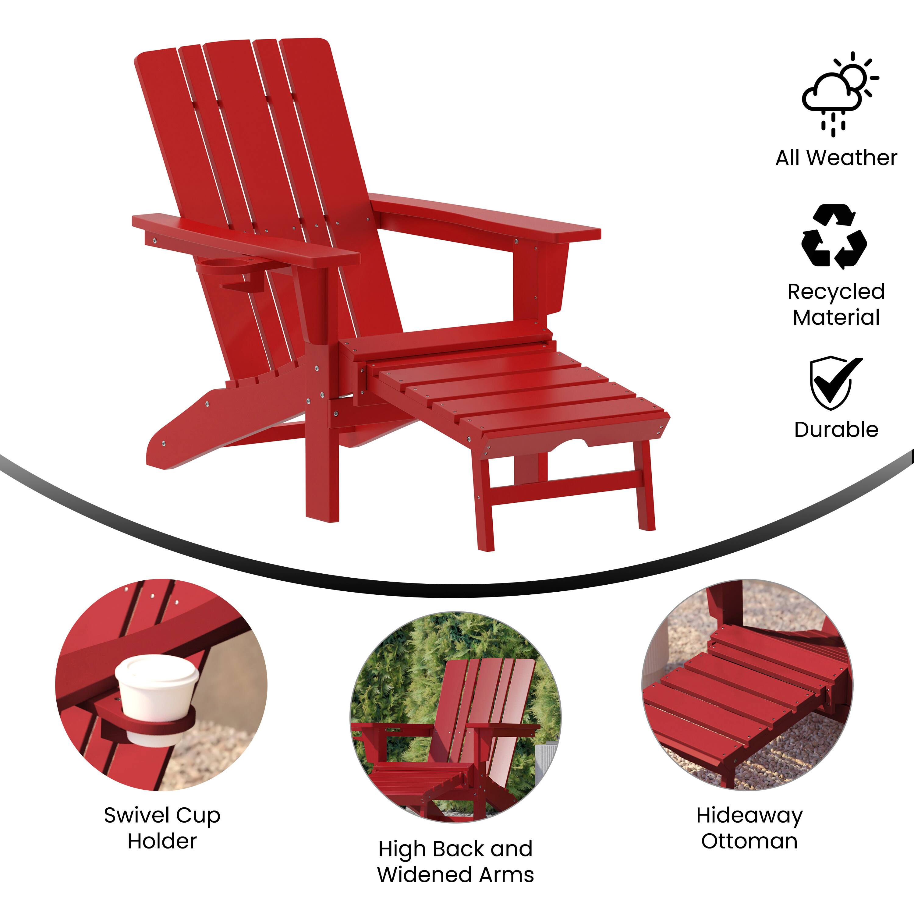 All Weather Recycled Material Durable Swivel Cup Holder High Back and Widened Arms Hideaway Ottoman