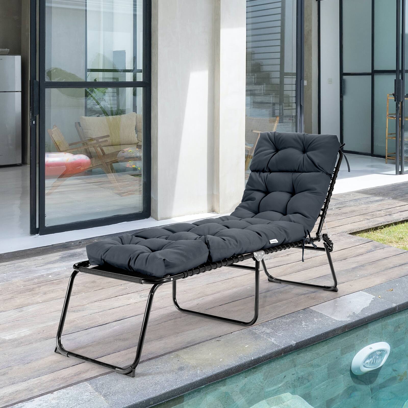 Alt View 4. Gymax - Gymax Set of 4 73'' Lounge Chaise Cushion Padded Recliner Cushion Grey - Grey.