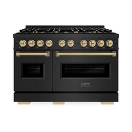 ZLINE - Autograph 48" Classic Black Stainless Gas Range w/ 8 Burners & Bronze Accents (CGRBZ-48-CB) - Black Stainless Steel