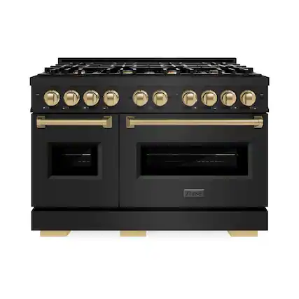 Front. ZLINE - 48 in. Wide 8 Burner Autograph Classic Black Stainless Gas Range with Bronze Accents (CGRBZ-48-CB) - Black Stainless Steel.