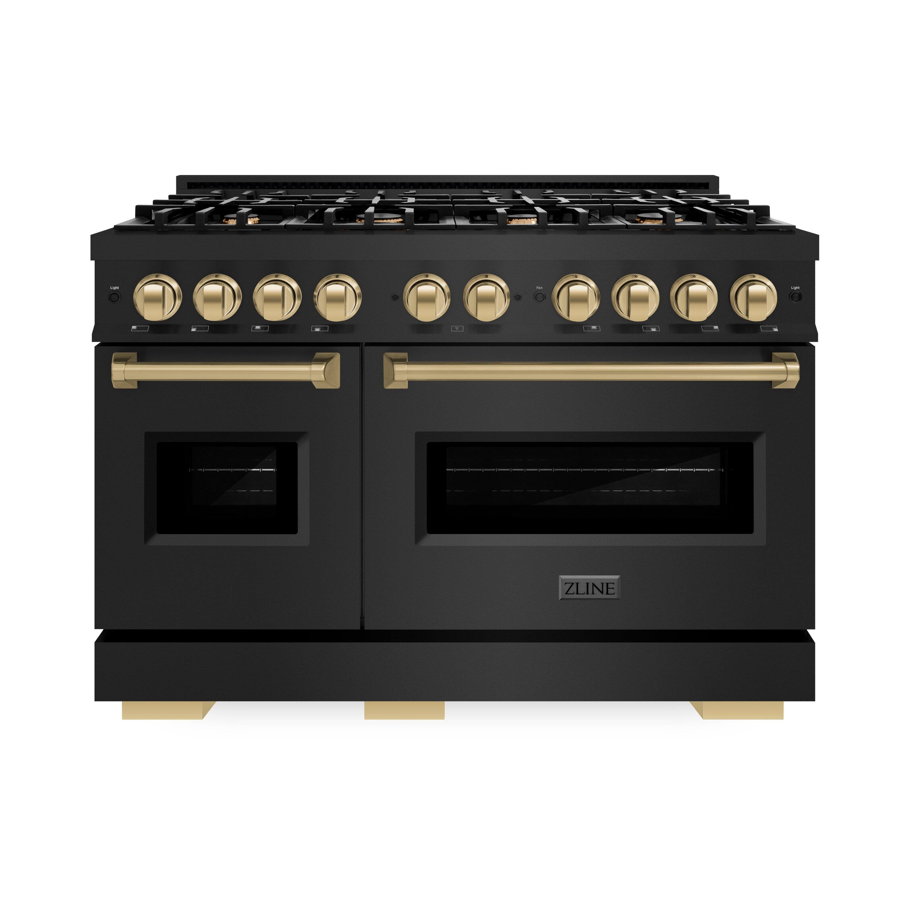 Front. ZLINE - Autograph 48" Classic Black Stainless Gas Range w/ 8 Burners & Bronze Accents (CGRBZ-48-CB) - Black Stainless Steel.