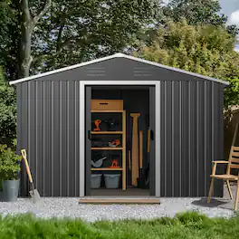 Nuu Garden - Garden Storage Shed Galvanized Sheet Tool Shed with Sliding Doors - Dark Gray