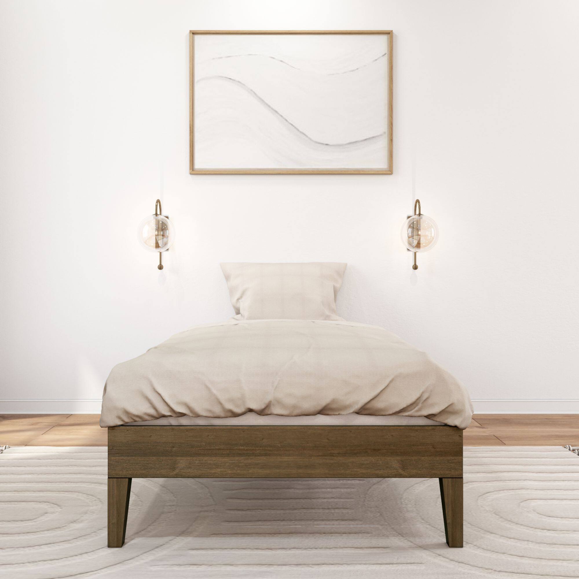 Alt View 1. Plank+Beam - Twin-Size Platform Bed, Matte Walnut - Walnut Dip.