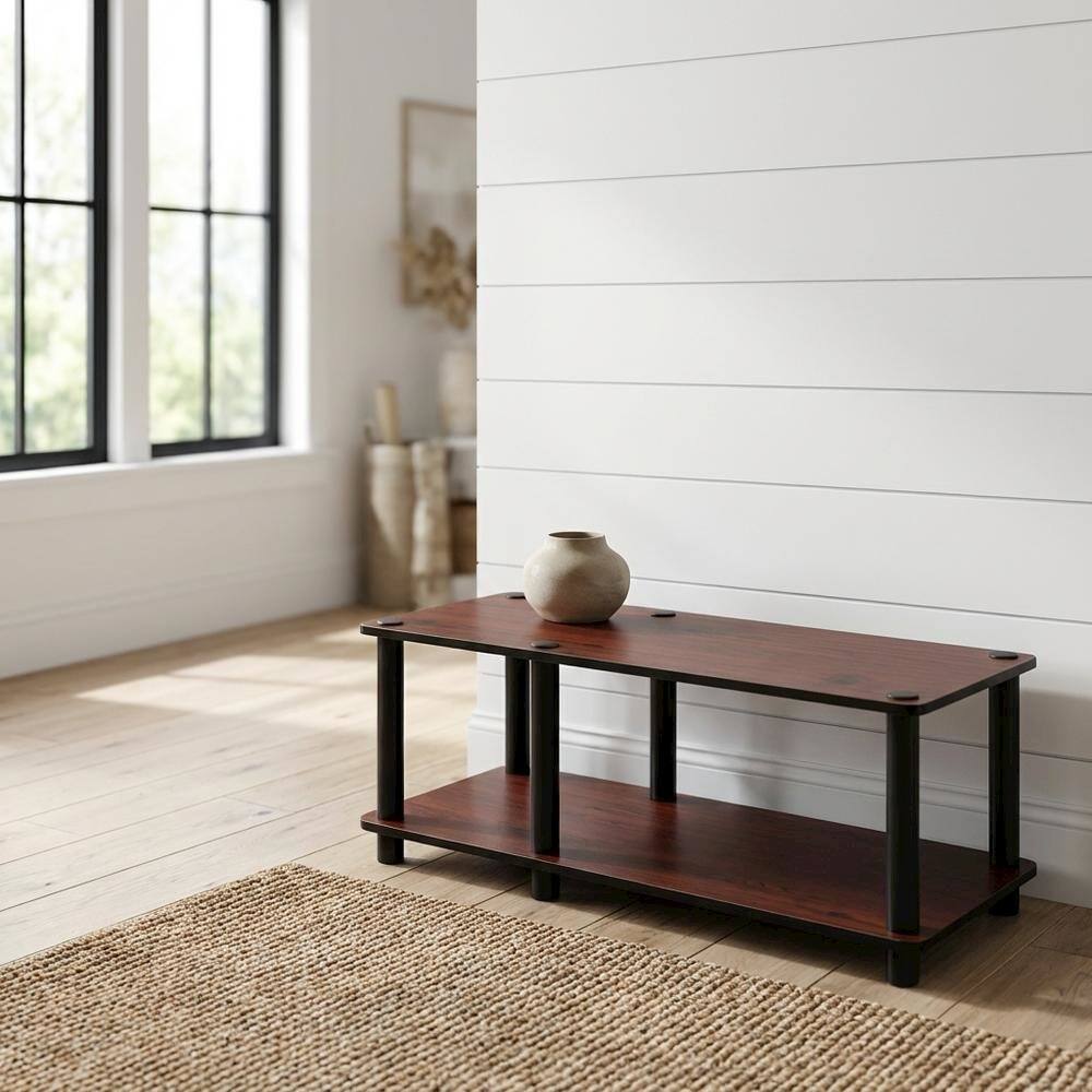 Alt View 1. FurniFact - Dark Cherry TV Stand with Black Tube Frame and Composite Wood Construction - Brown.