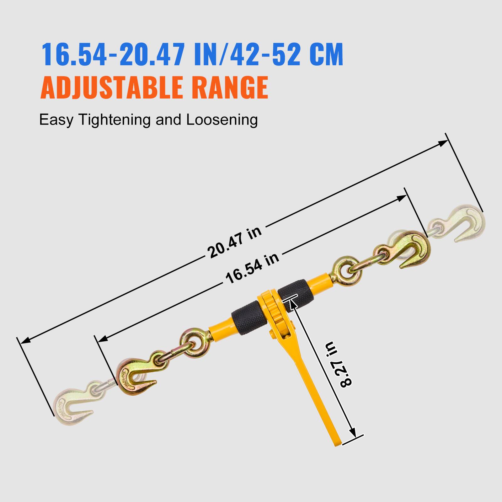 16.54-20.47 IN / 42-52 CM ADJUSTABLE RANGE  
Easy Tightening and Loosening  

20.47 in  
16.54 in  
8.27 in