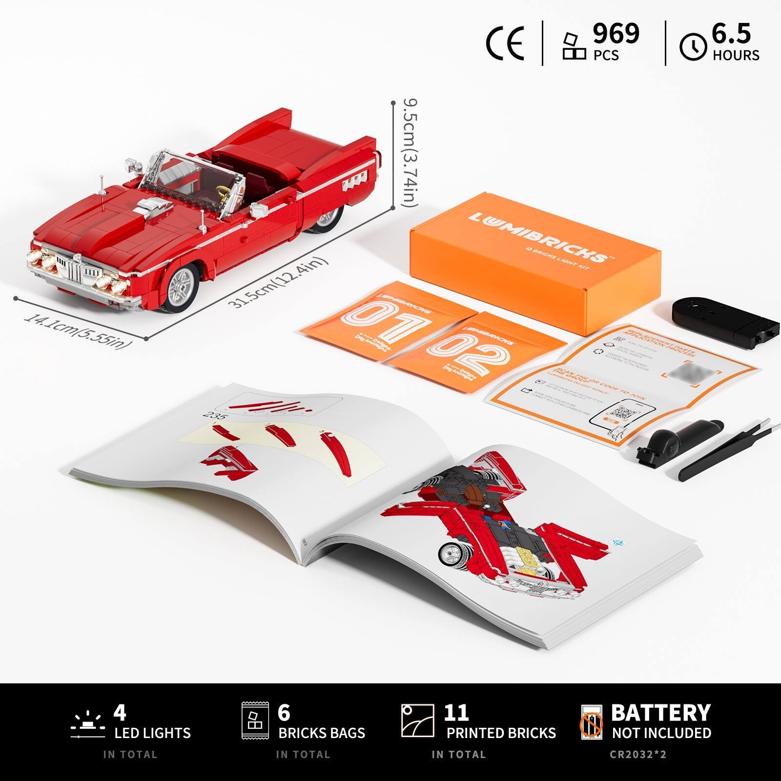 14.1cm(5.55in)  
CE 969 6.5 PCS HOURS  
9.5cm(3.74in)  
31.5cm(12.4in)  
LUMIBRICKS  
4 LED LIGHTS  
6 BRICKS BAGS  
11 PRINTED BRICKS  
BATTERY NOT INCLUDED  
CR2032*2