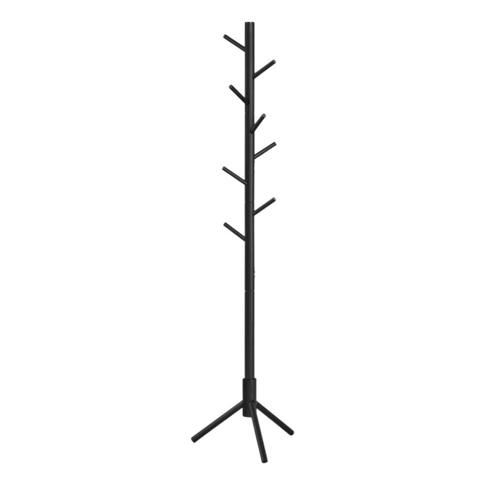 Front. SlickBlue - Modern Solid Wood Coat Rack with 8 Hooks for Entryway or Bedroom - Black.