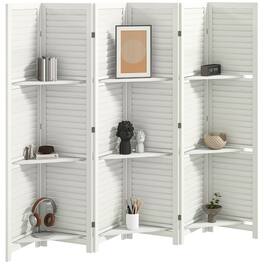 Homcom - Room Divider, 6 Panel 67" Tall Wood Privacy Screen with 3 Display Shelves, and Folding Storage for Bedroom - White