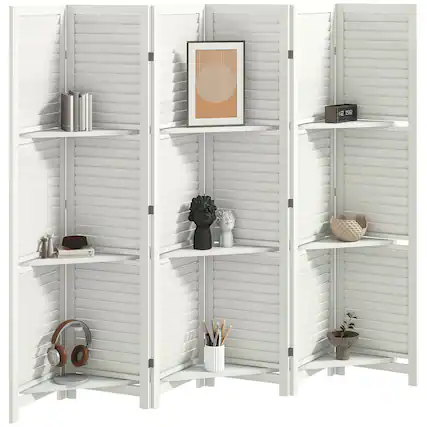 Front. Homcom - Room Divider, 6 Panel 67" Tall Wood Privacy Screen with 3 Display Shelves, and Folding Storage for Bedroom - white.