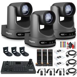 3 x PTZOptics Move 4K PTZ Camera with 20x Zoom (Gray) (PT20X-4K-GY-G3) + SuperJoy PTZ Controller + 3 x Wall Mount