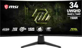 MSI - MAG 346CQDF E20 34" Dual Freq(UWQHD:200Hz/HD:400Hz) 0.5ms FreeSync Premium Curved Gaming Monitor HDR Ready (DP, HDMI) - Metallic Black