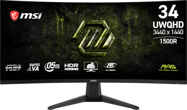 msi MAG 34 UWQHD 3440 x 1440 1500R HDR READY AI-VISION 0.5ms GTG DUAL MODE HD 400Hz RAPID VA