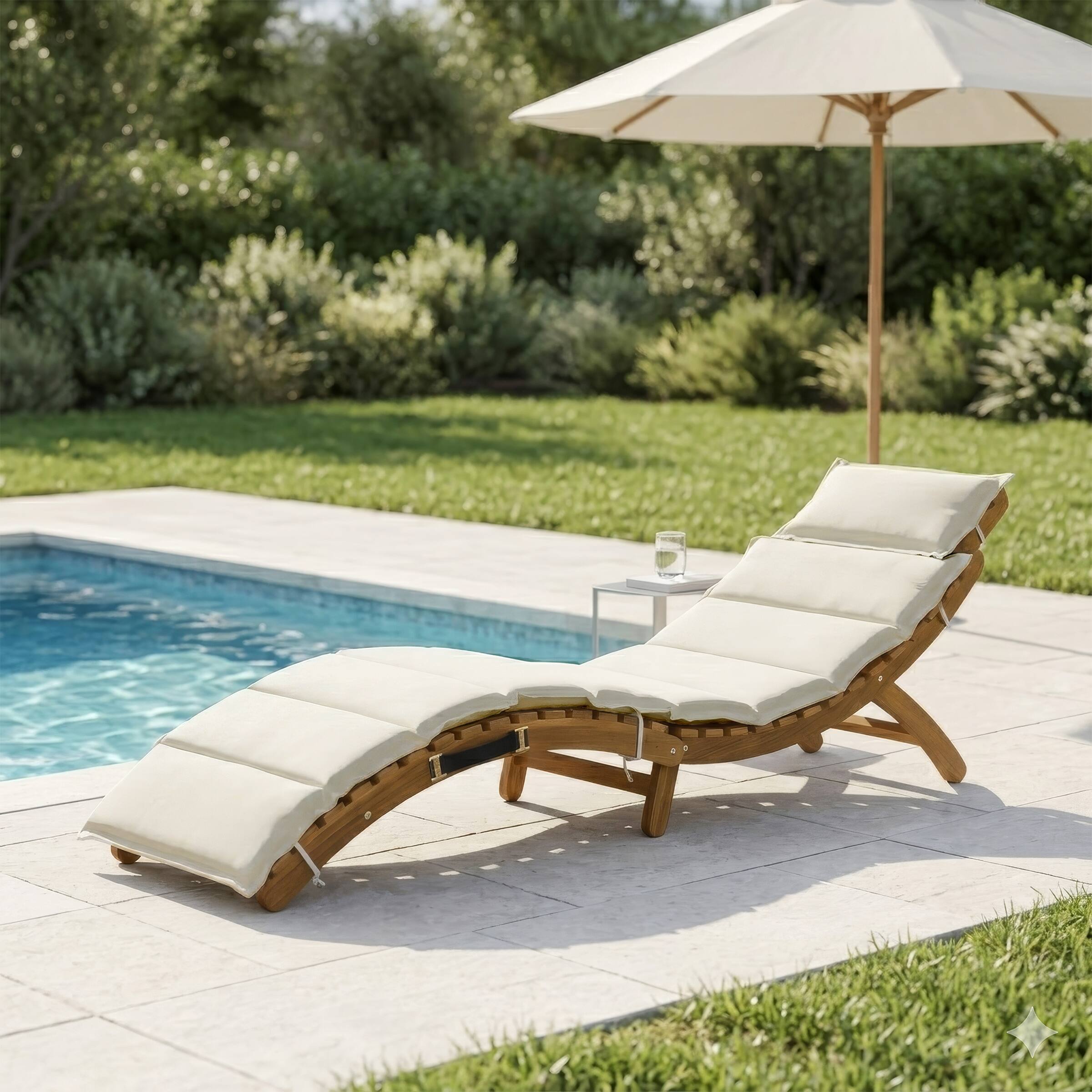 Alt View 7. Alaterre Furniture - Outdoor Chaise Lounge Chair - Folding Eucalyptus Wood Patio Lounger with Thick Cushion and Curved Design - Brown.