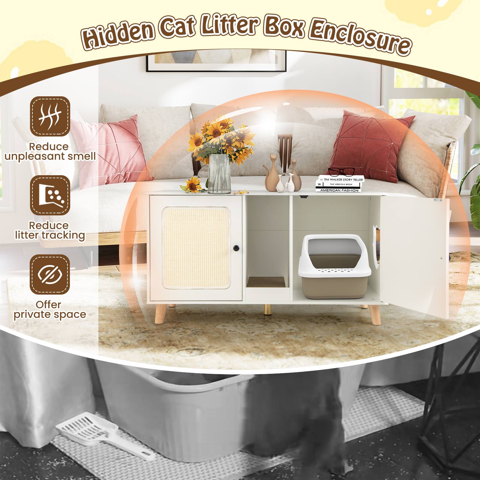 Hidden Cat Litter Box Enclosure

- Reduce unpleasant smell
- Reduce litter tracking
- Offer private space