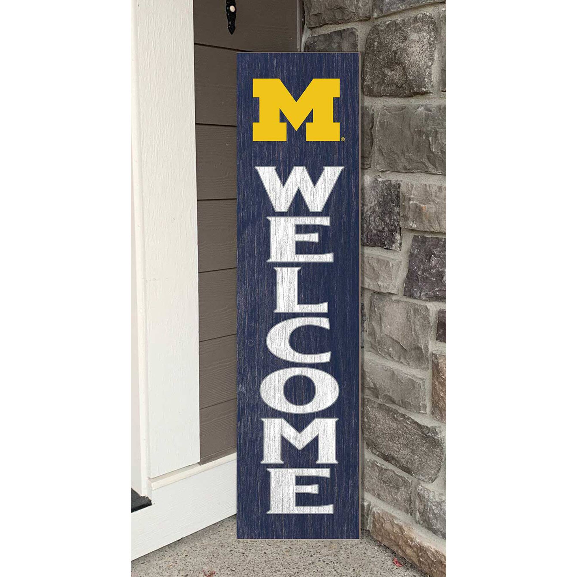 Alt View 1. Jardine - Michigan Wolverines 12'' x 48'' Welcome Outdoor Leaner - Blue.