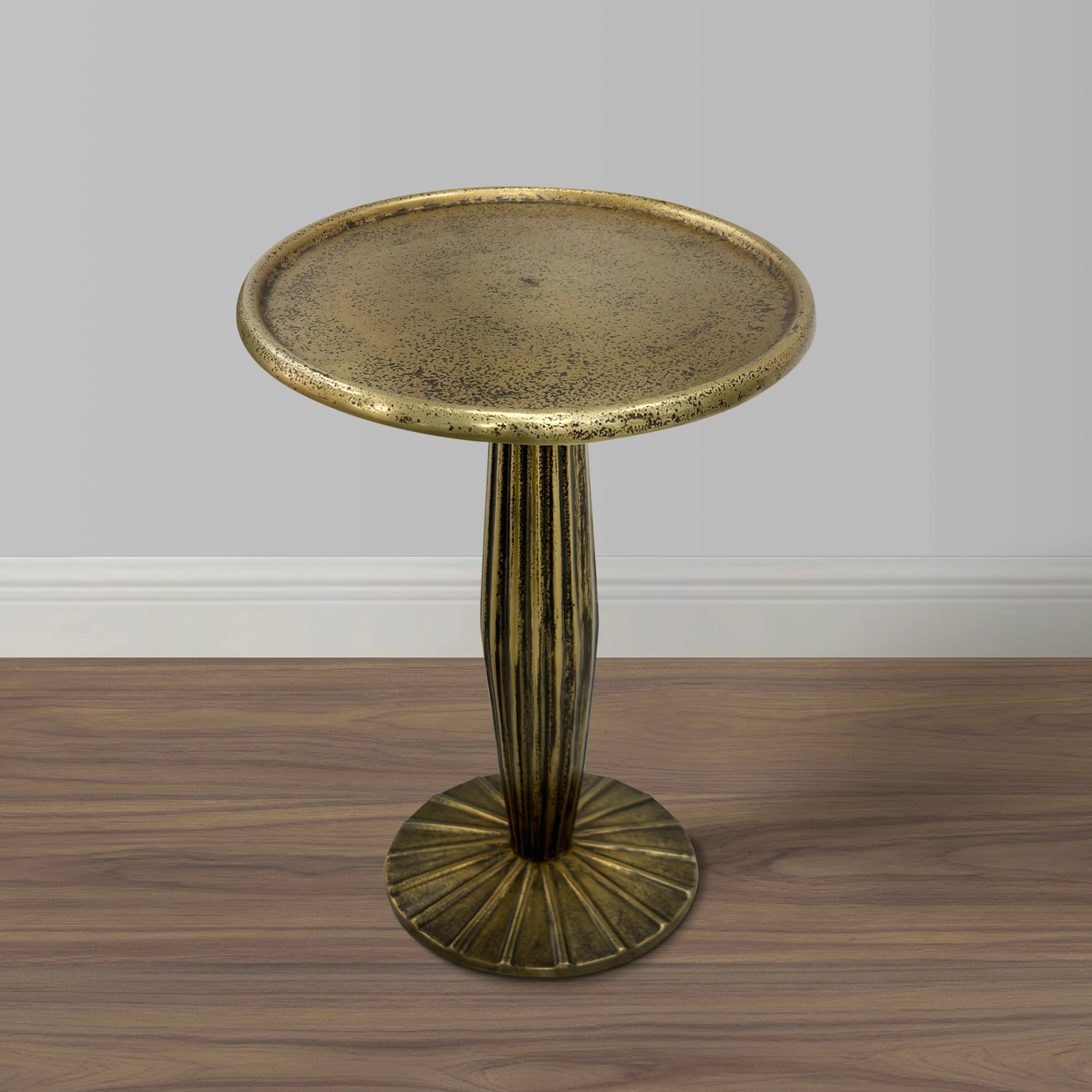 Alt View 6. Manhattan Lane - 12 Inch Side End Drink Table, Fancy Fluted Base, Round Top - Brass.