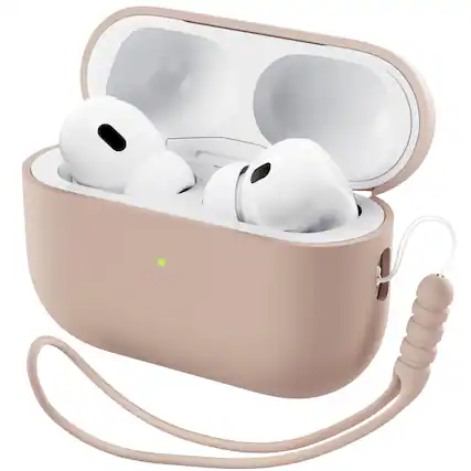 Front. Ornarto - ORNARTO for AirPods Pro 2 Case (2022), Protective Liquid Silicone Cover with Lanyard, Front LED Visible Case-Nude Taupe - Nude Taupe.