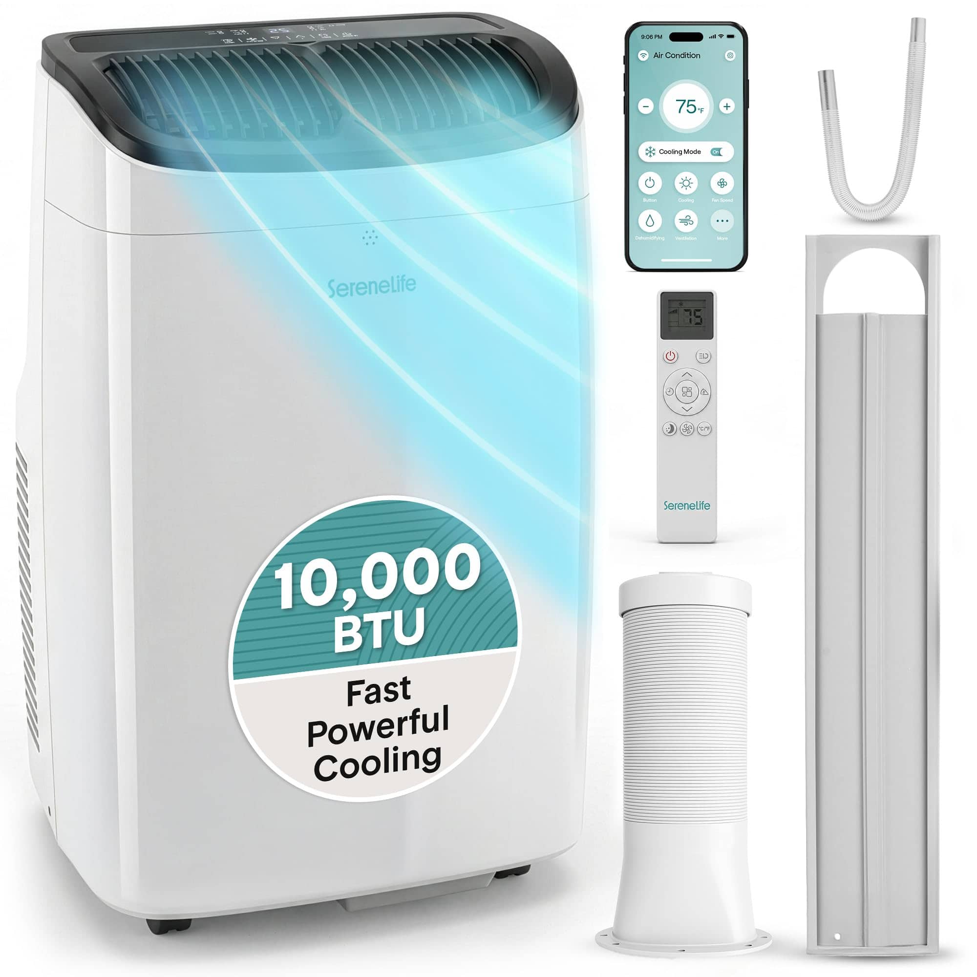 SereneLife - 10,000 BTU Portable Air Conditioner with WiFi, Dehumidifier, Fan and Window Kit