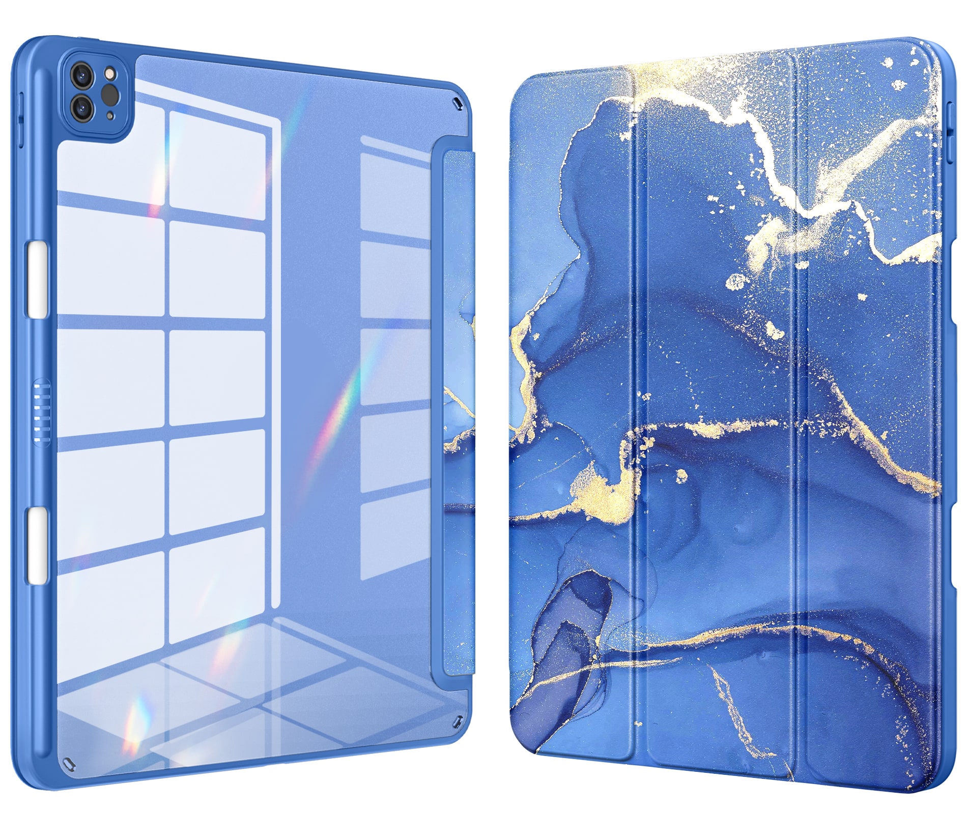 Front. DTTO - Case​ for iPad Air 13" (M2/M3) and iPad Pro 12.9" (3rd/4th/5th/6th Gen) ,Clear Back Cover with Built-in Pencil Holder - Ocean Marble.