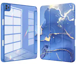 DTTO - Case for iPad Air 13" (M2/M3) and iPad Pro 12.9" (3rd/4th/5th/6th Gen) ,Clear Back Cover with Built-in Pencil Holder - Ocean Marble