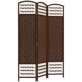 Homcom - Room Divider, Folding Privacy Screen, Room Separator, Wave Fiber Freestanding Partition Wall Divider - Brown