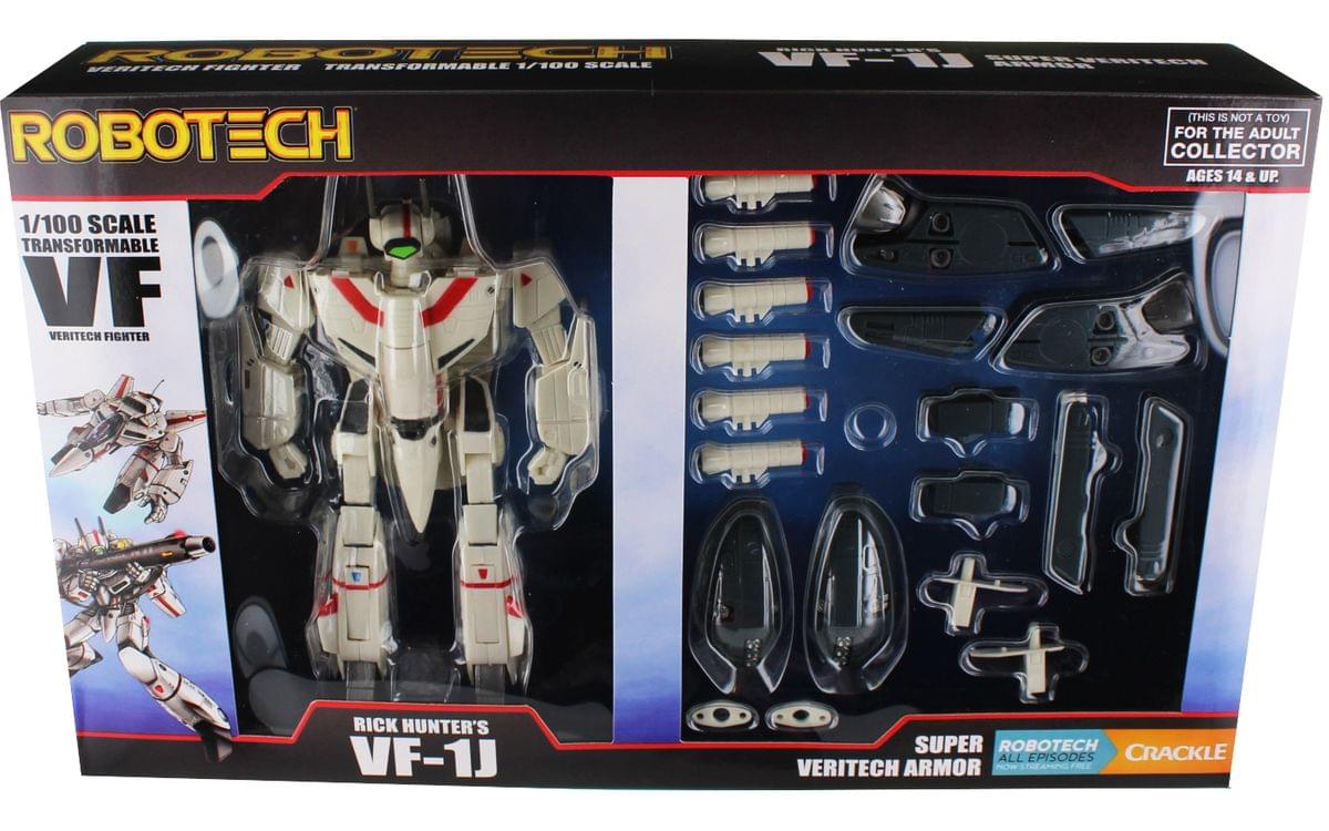 ROBOTECH  
1/100 SCALE TRANSFORMABLE VF VERITECH FIGHTER  
RICK HUNTER'S VF-1J SUPER ROBOTECH CRACKLE ALL EPISODES VERITECH ARMOR  
THIS IS NOT A TOY) FOR THE ADULT COLLECTOR AGES 14 & UP