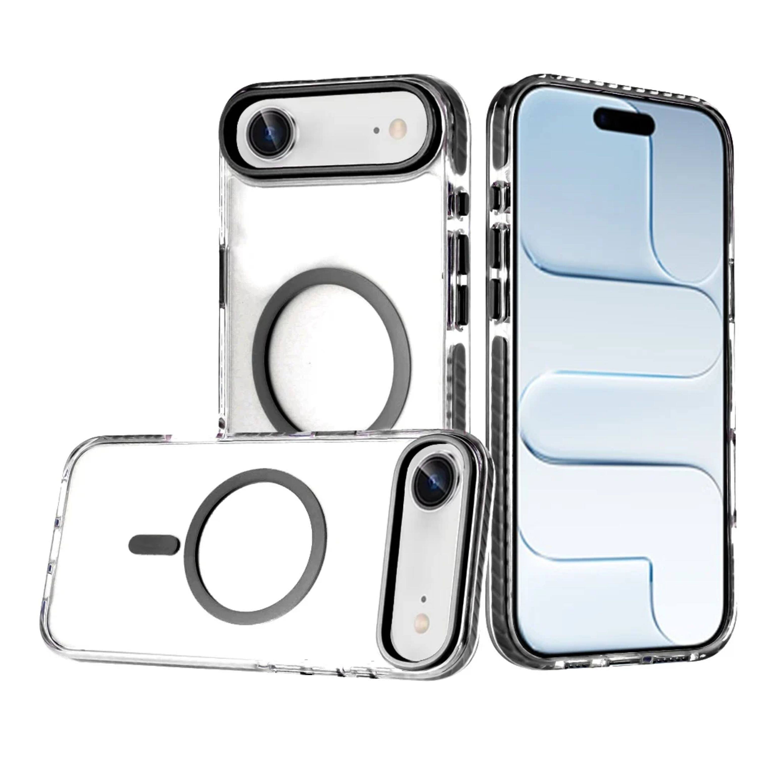 Left. Kitcheniva - Color Matching Trim Buttons Magnetic Circle Phone Case With Tempered Glass For iPhone Air Black - Black.