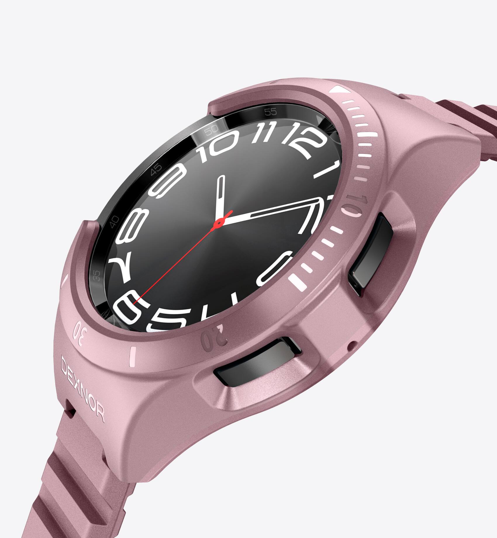 Alt View 1. Dexnor - Band for Samsung Galaxy Watch 6 Classic 43mm, Raised Bezel & Snap-on Rugged Shockproof Case - Peony Pink.