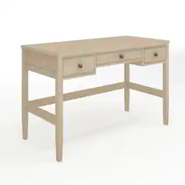 Martha Stewart - Rhett Writing Desk with 3 Drawers and Tapered Legs - Light Natural Frame/Antique Bronze Hardware