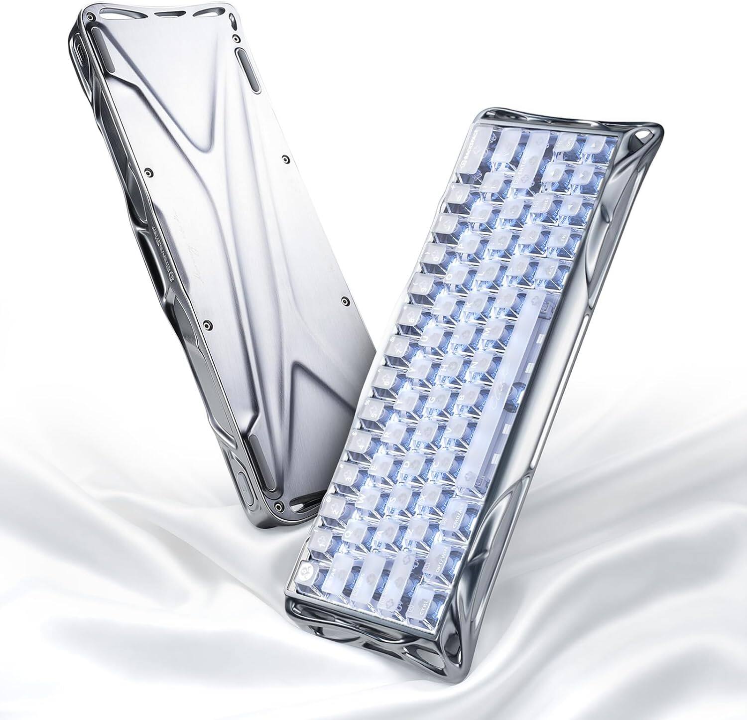 Alt View 4. GravaStar - GravaStar Mercury V60 Pro 60% Hall Effect Magnetic Switch Gaming Keyboard Deluxe Edition Silver Frost - Chrome Silver.