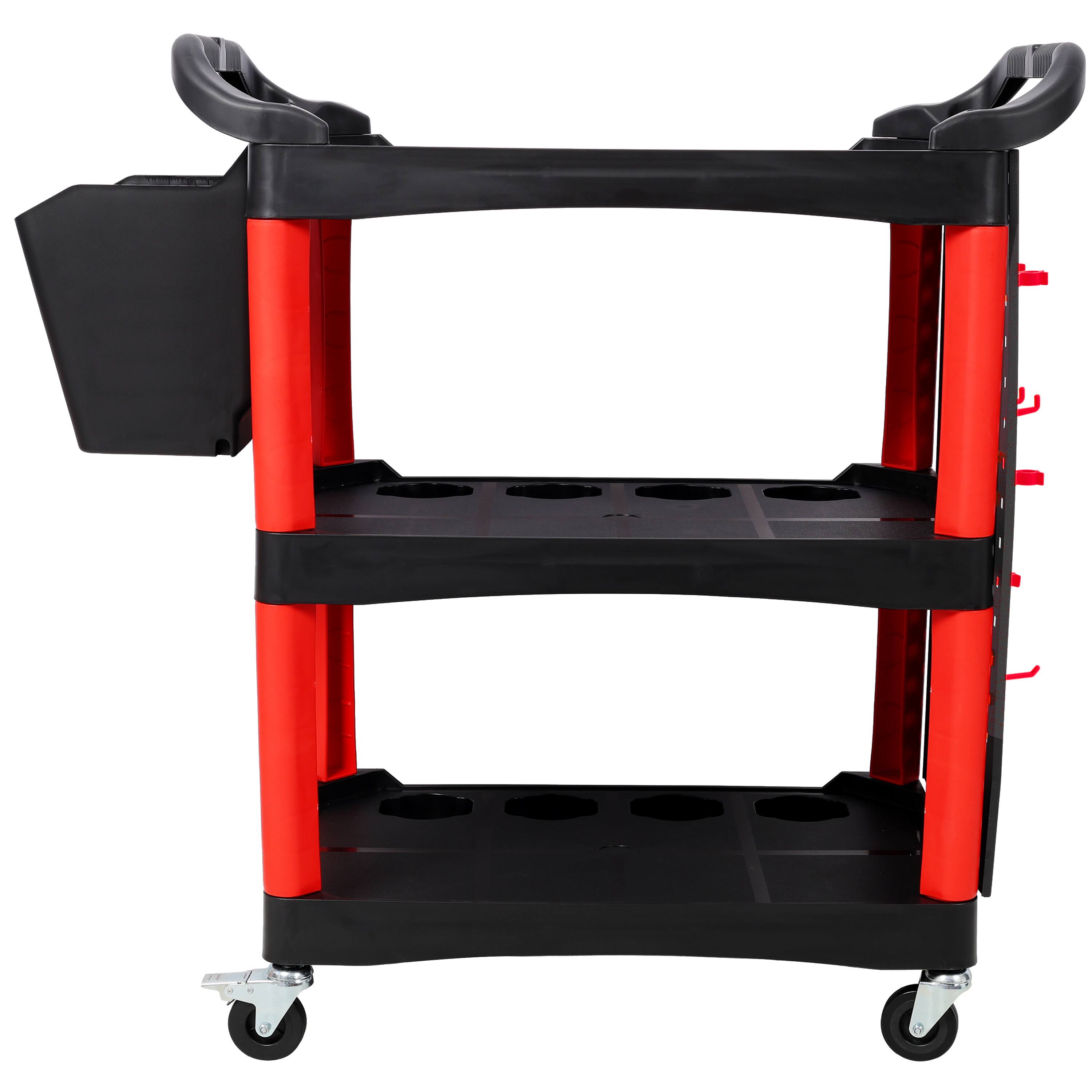Alt View 1. ELEMENT ACE - 3-Tier Rolling Auto Detailing Cart with Wheels, Bucket, Panel & Hooks - Garage, Workshop, Repair Shop Tool Storage - Black+Red.