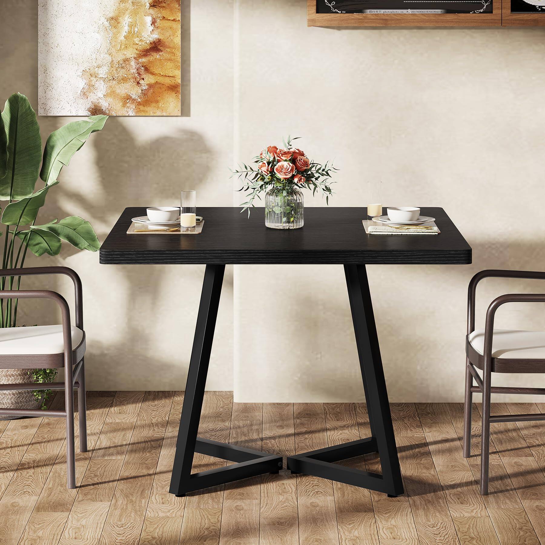 Angle. Tribesigns - 31.5" Square Conference Table, Small Wooden Meeting Table for 2-4 People, Compact Office Table for Small Spaces, Seminar - Black.