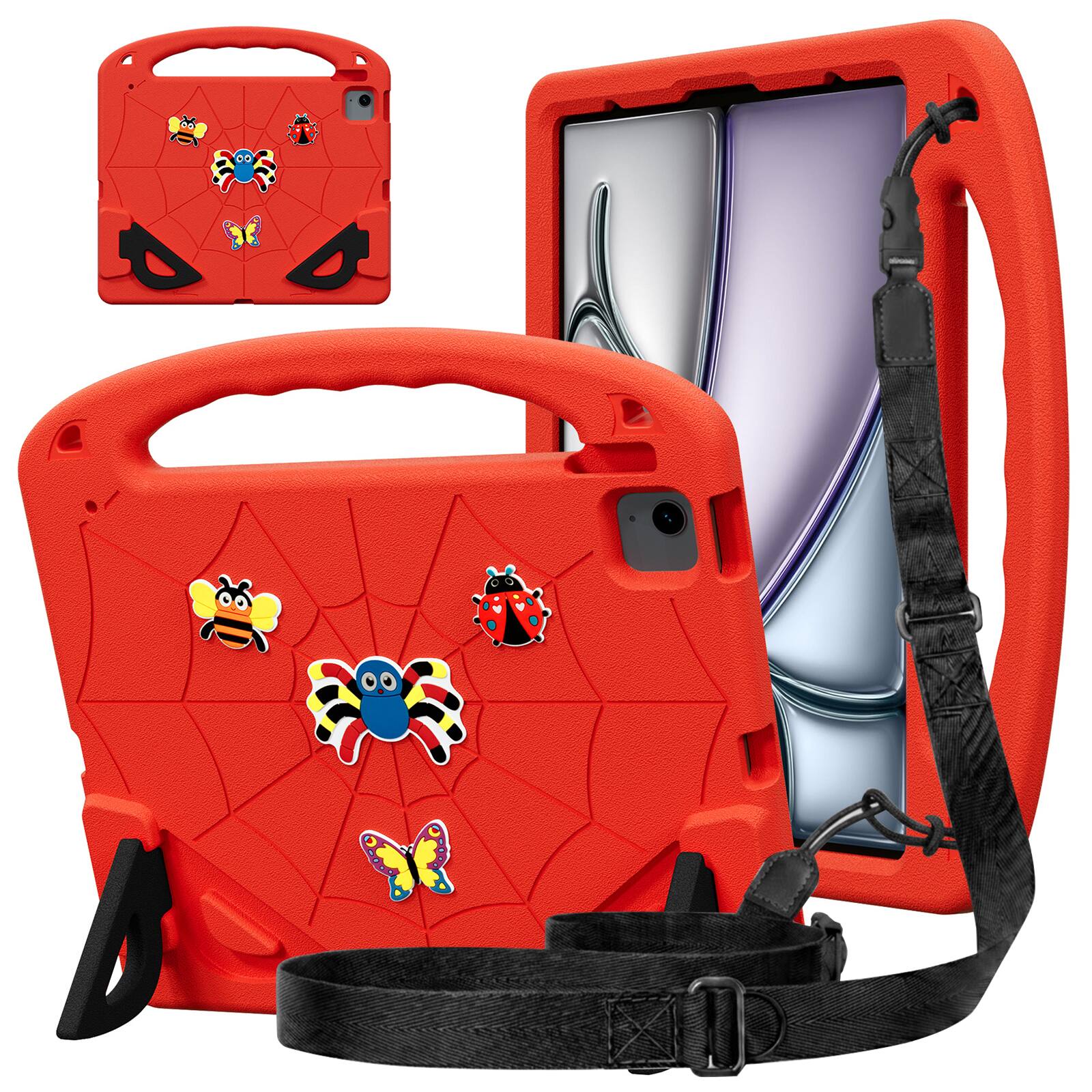 Front. Dteck - Case for 11" iPad Air (M4/M3/M2) / iPad Pro 11" / iPad Air 10.9",Cute Kids-Friendly Shockproof Handle with Stand - Red Black.