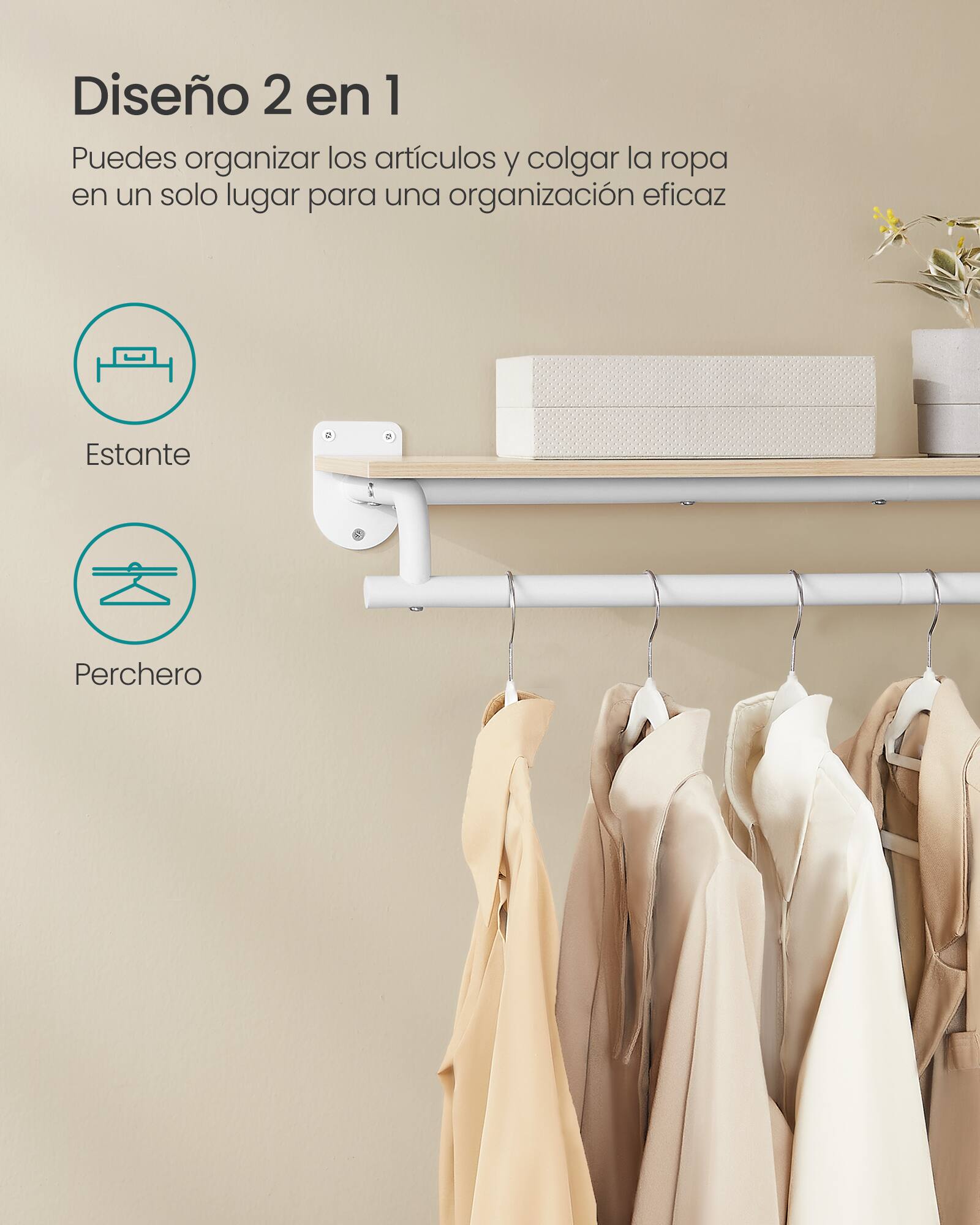 Songmics Home Clothes Rack with Top Shelf, Wall Mounted Clothing Rack ...