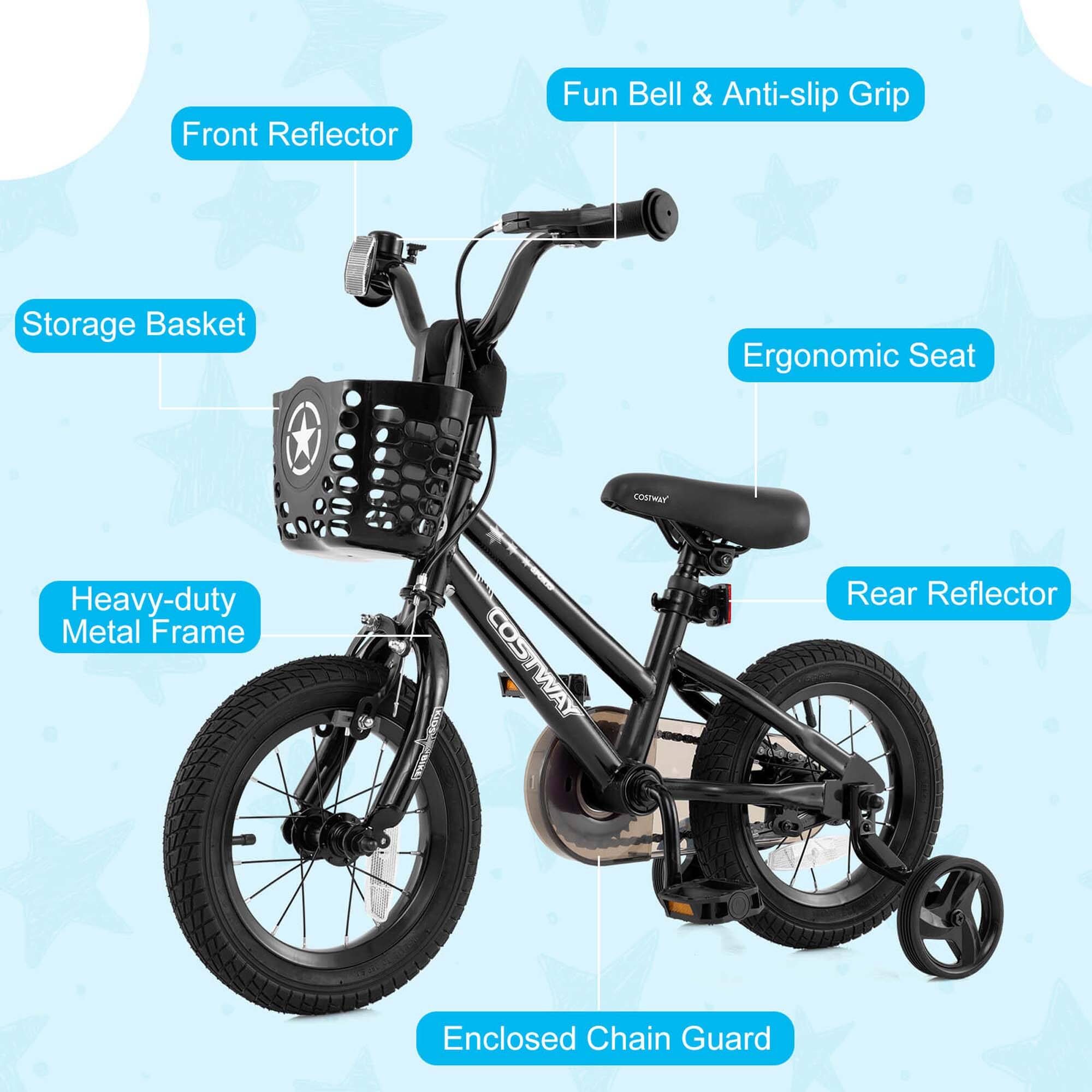 - Front Reflector
- Fun Bell & Anti-slip Grip
- Storage Basket
- Ergonomic Seat
- Heavy-duty Metal Frame
- Rear Reflector
- Enclosed Chain Guard