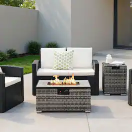Kadyn - Fire Pit Table Fire Bowl TableOutdoor Firepit Table32 x 20 Inch Propane Rattan Fire Pit Table Set with Side Table Tank - Gray